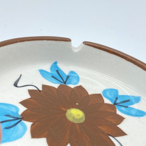 Vtg Otagiri Japan Hand-Painted Ceramic Ashtray Trinket Bowl Floral Brown Blue - Picture 10 of 11